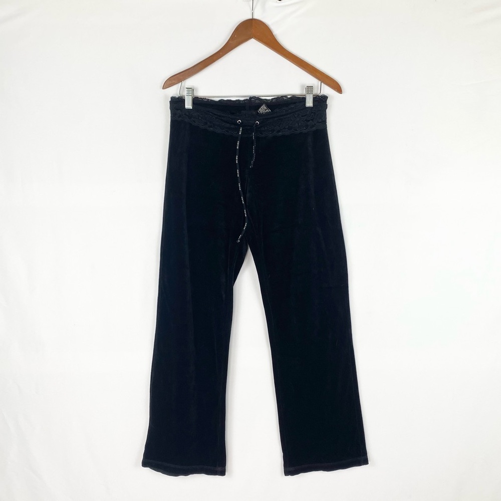 BCBGMAXAZRIA‎ Black Lace Velvet Wide Leg Lounge Pants Size Medium Black